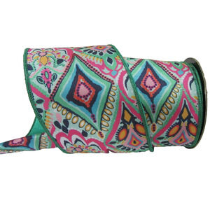 Colorful Geometric Dupion 4" x 10 yds d. stevens Wire Edge Ribbon Wreaths Bows